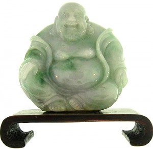 Carved Green and Lavender Jade Buddha Statuary