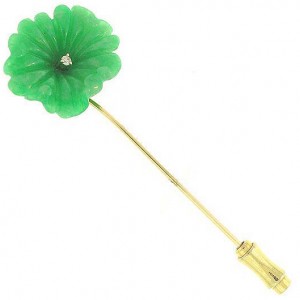 Green Jade Flower Stick Pin
