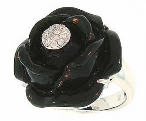 Carved Black Jade Flower Ring