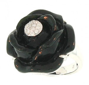 Black Jade Carved Flower Ring