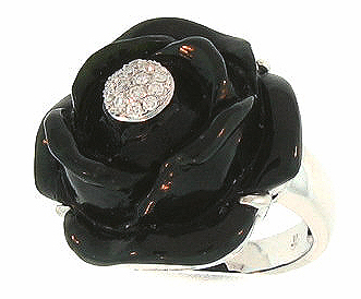 Carved Black Jade Flower Ring by Mason-Kay Jade