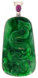 Green Jadeite Jade Carved Dragon Pendant