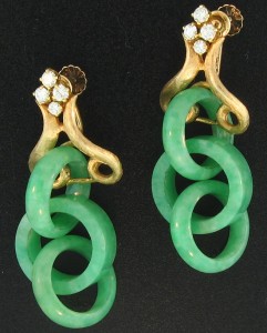 Continuous Triple Green Jade Ring Estate Earrings
