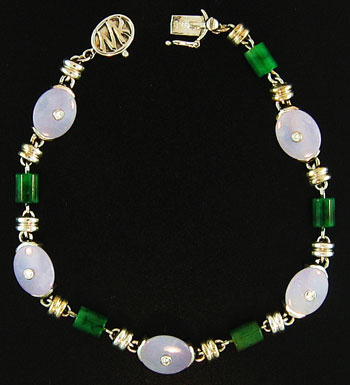 Green & Lavender Jade Bracelet by Kristina for Mason-Kay Jade
