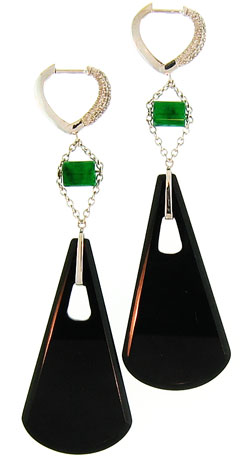 Trendy Black Jade Drop Earrings by Kristina for Mason-Kay Jade