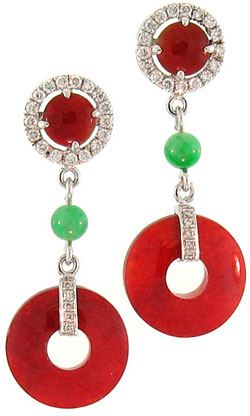 Fine Red Jade Drop Earrings by Kristina for Mason-Kay Jade