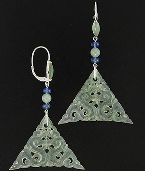 Carved Icy Jade Drop Earrings Mason-Kay Design by Krisitna