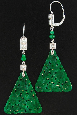 Fine Carved Green Jade Drop Earrings Mason-Kay Design by Kristina