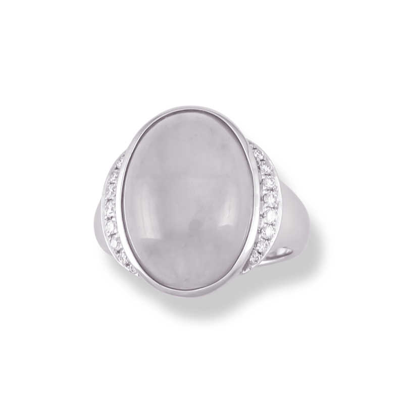 Icy Translucent Light Lavender Jade Oval Cabochon & Diamond Ring by Mason-Kay