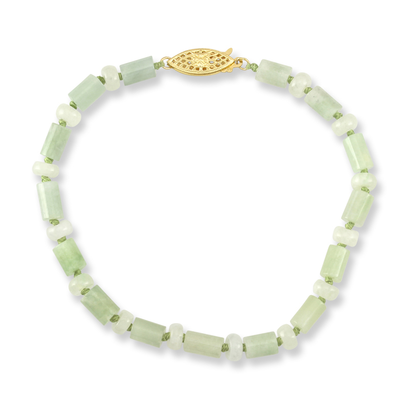 Light Green Jade Barrel Beads & Icy Jade Roundel Bracelet by Mason-Kay Jade