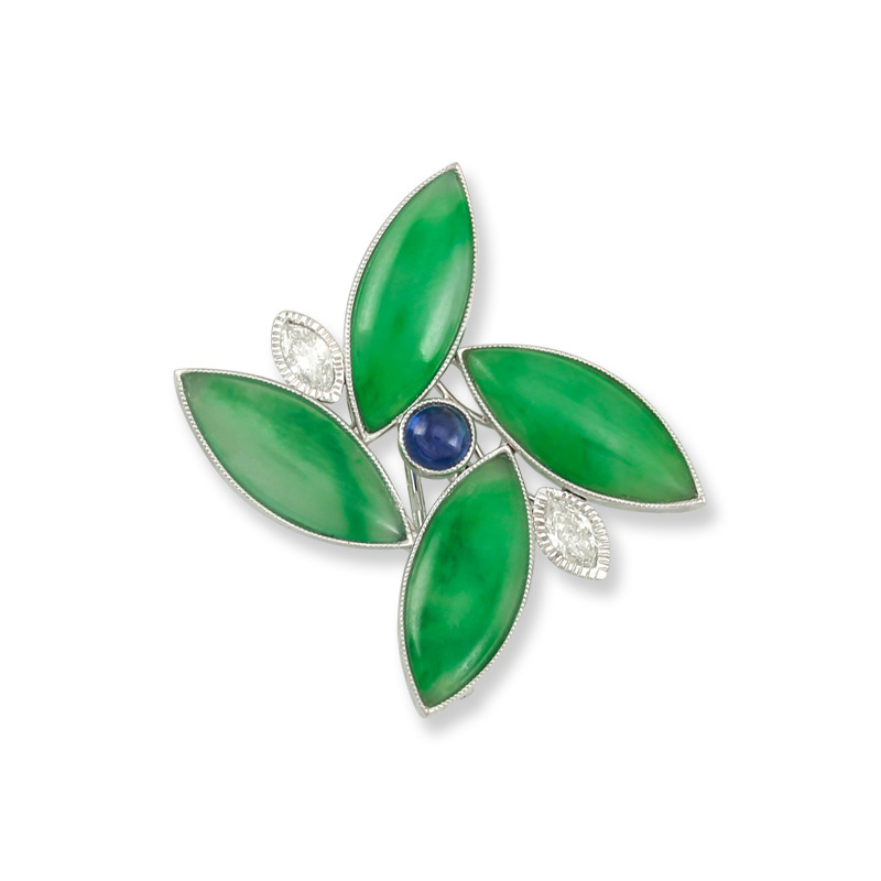 Natural Green Jadeite Jade, Diamond & Sapphire Pin/Pendant by Mason-Kay Jade