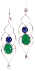 Fine Green Jadeite Jade & Sapphire Drop Earrings
