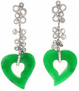 Fine Green Jade Heart Drop Earrings
