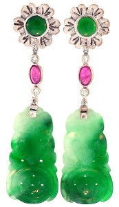 Carved Green Jade Drop Earrings