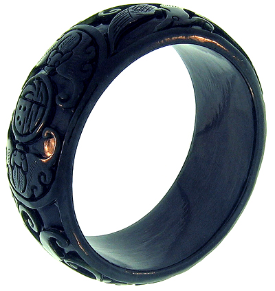 Carved one piece black jade bangle bracelet by Mason-Kay Jade