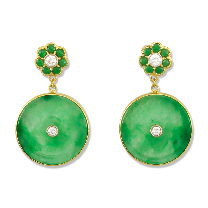 Green Jadeite Jade Disc Earrings by Mason-Kay Jade