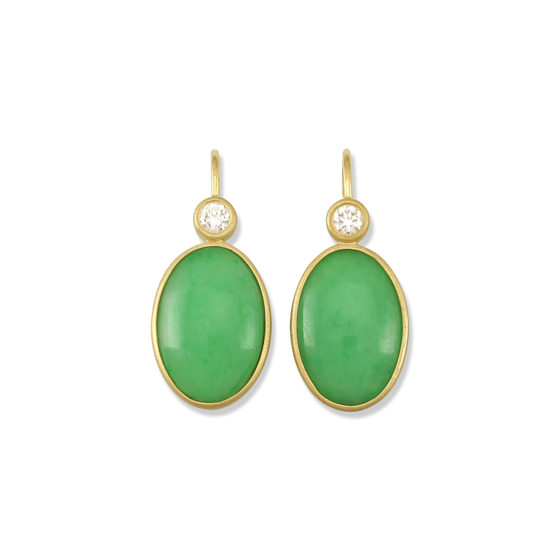 Natural Green Jadeite Jade Oval Cabochon Earrings by Mason-Kay Jade
