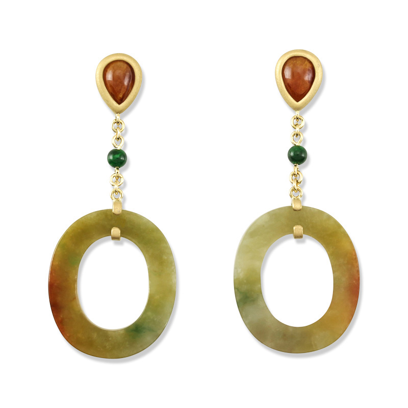 Tri-Color Jade Drop Earrings by Mason-Kay Jade